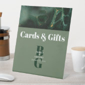 Moderne groene marmer bruiloft kaarten cadeaus reclamebord met voetstuk (Insitu)