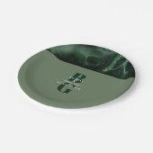 Moderne groene marmeren monogram bruiloft papieren bordje (Gekanteld)