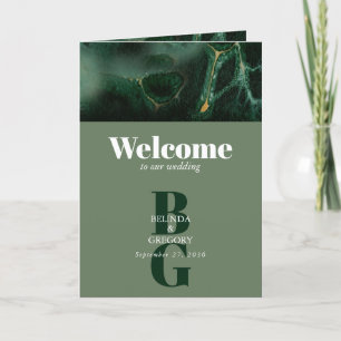 Moderne Groene Monogram Volgorde van de Dienst Programma
