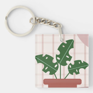 Moderne Groene Monstera Blad Plant Verjaardagskaar Sleutelhanger