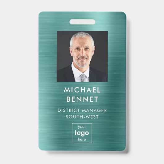 Moderne groene namaak metalen bedrijfspas badge (Voorzijde)