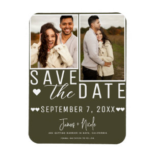 Moderne groene olijf Save the Date 2 foto trouw  Magneet