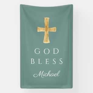 Moderne Groene Religieuze Kruis God zegene Spandoek