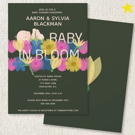 Moderne groene Riso-afdruk bloemige baby shower Kaart