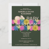 Moderne groene Riso-afdruk bloemige baby shower Kaart (Voorkant)