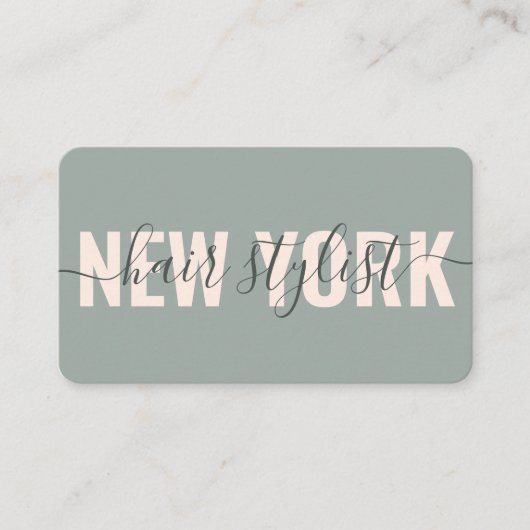 Moderne groene roze haarstylist script visitekaartje (Voorkant)