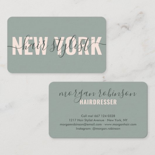 Moderne groene roze haarstylist script visitekaartje (Voorkant / Achterkant)