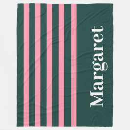 Moderne groene & roze  witte monogram naam fleece deken