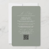 Moderne Groene Sage Witte Bruiloft RSVP QR Code In Kaart (Achterkant)