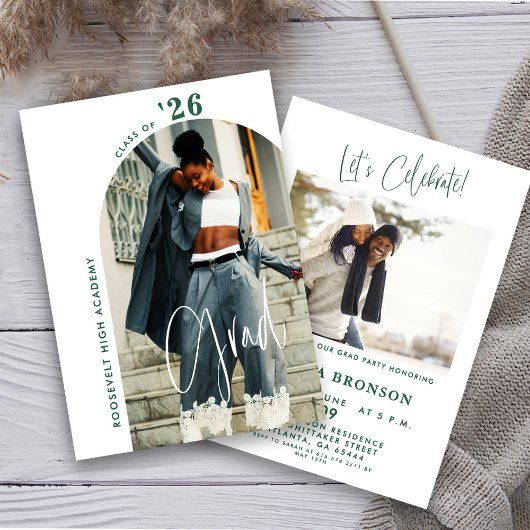 Moderne groene Script Photo 2024 Minimal Afstudeer Kaart