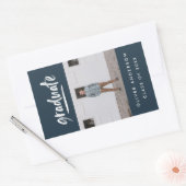 Moderne groene scriptfoto blauw afstuderen rechthoekige sticker (Envelop)