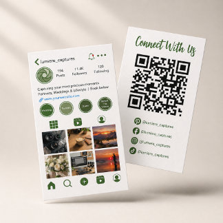 Moderne Groene Sociale Media Foto Raster QR Code Visitekaartje
