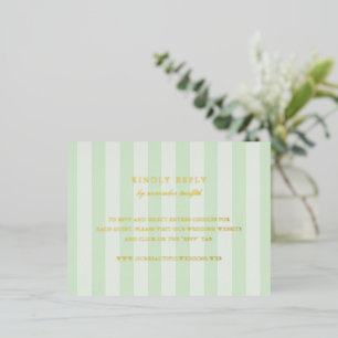 Moderne groene strepen bruiloft folie RSVP kaart