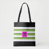 Moderne groene strepen monogram draagtas (Voorkant)