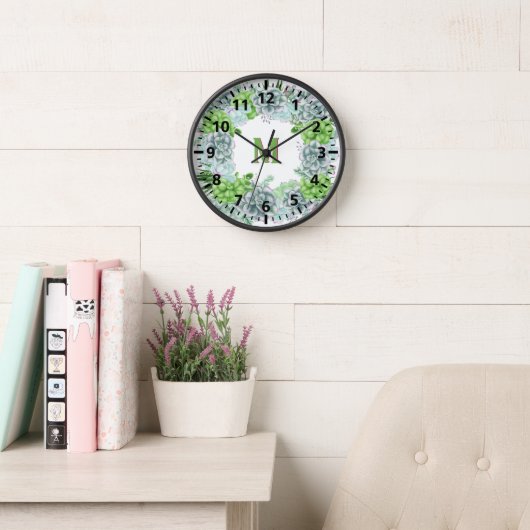 Moderne Groene Succulente Bloemige Monogram M (Leeskamer)