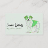 Moderne groene tekening hond walker huisdier sitte visitekaartje (Voorkant)