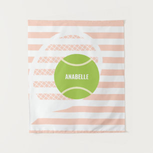 Moderne Groene Tennisbal Roze Naam Wandkleed