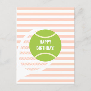 Moderne groene tennisbal roze verjaardag briefkaart