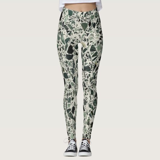 Moderne groene terrazzo patroon abstract leggings (Voorkant)