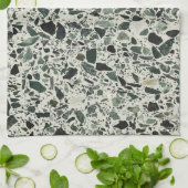 Moderne Groene Terrazzo Patroon Abstracte Theedoek (Gevouwen)