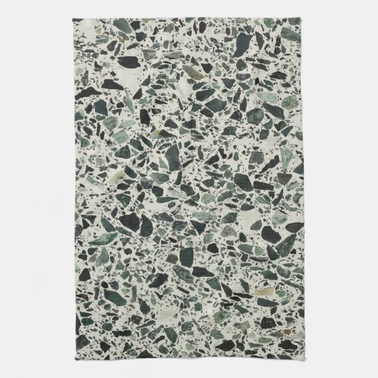 Moderne Groene Terrazzo Patroon Abstracte Theedoek (Verticaal)