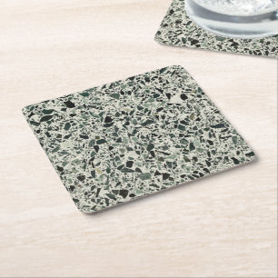 Moderne Groene Terrazzo Patroon Abstracte Vierkante Kartonnen Onderzetter