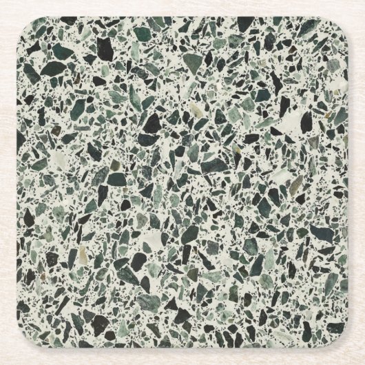 Moderne Groene Terrazzo Patroon Abstracte Vierkante Kartonnen Onderzetter (Voorkant)