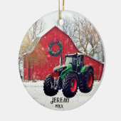 Moderne Groene Tractor "Kerstmis 20XX" Keramisch Ornament (Links)