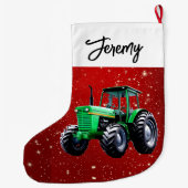 Moderne groene tractor rood grote kerstsok (Achterkant)