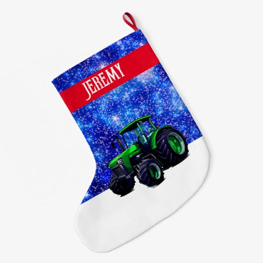 Moderne groene trekker op blauw grote kerstsok (Achterkant (Hangend))