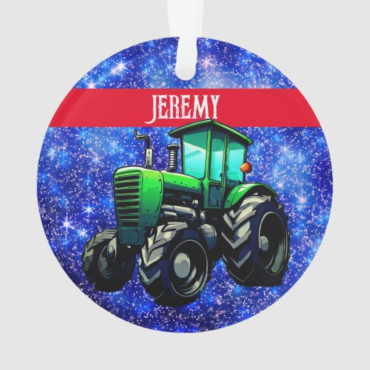 Moderne groene trekker op blauw ornament (achterkant)