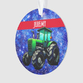 Moderne groene trekker op blauw ornament (voorkant)