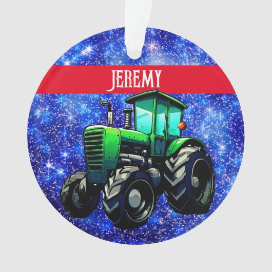 Moderne groene trekker op blauw ornament (voorkant)