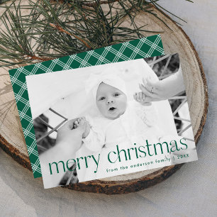 Moderne groene typografie Vrolijke kerstfoto Feestdagenkaart