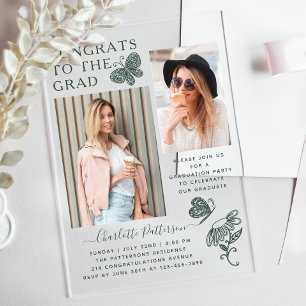 Moderne groene vlinder foto afstudeerfeest acryl uitnodigingen