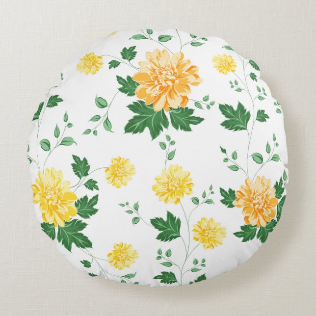 Moderne groene Waterverf Floral Rond Kussen (Voorkant)