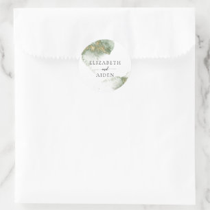 Moderne groene Waterverf (imitatie) bruiloft Ronde Sticker