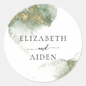 Moderne groene Waterverf (imitatie) bruiloft Ronde Sticker (Voorkant)