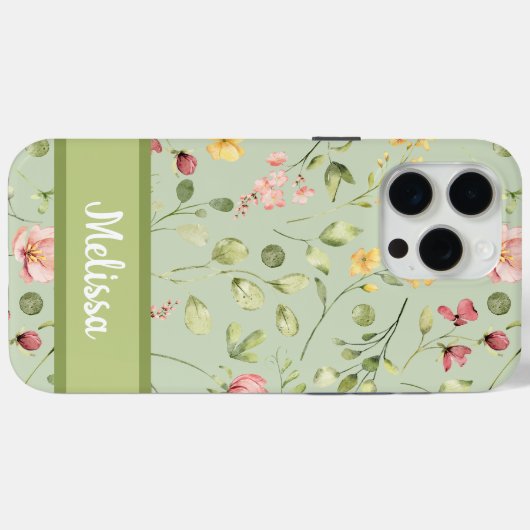 Moderne Groene Waterverf Lente Wildbloemen Case-Mate iPhone Case (Achterkant (horizontaal))