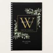 Moderne groene waterverf monogram naam planner (Voorkant)