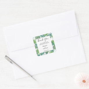 Moderne groene waterverf tropische bladeren bruilo vierkante sticker