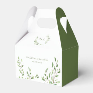 Moderne groene Waterverf verlaat monogram bruiloft Bedankdoosjes