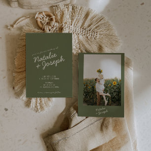 Moderne Groene Whimsical Zomer Foto Bruiloft Kaart