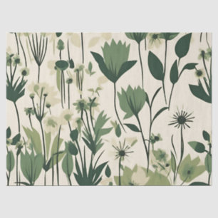 Moderne Groene Witte Gras Wildflower Tissuepapier