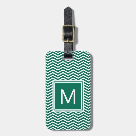Moderne groene zeekleeuwen met monogram bagagelabel (Voorkant verticaal)
