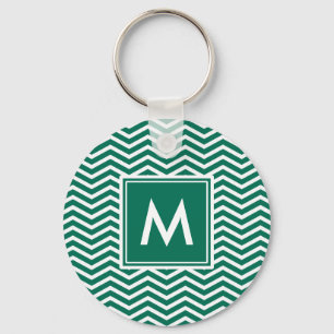 Moderne groene zeekleeuwen met monogram sleutelhanger