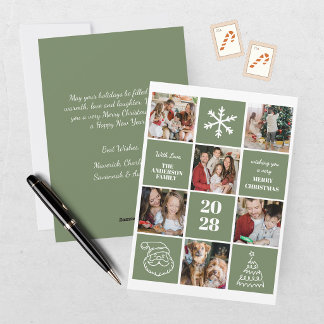 Moderne groene zes foto collage kerst feestdagenkaart