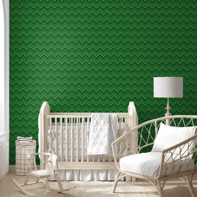Moderne Groene Zig Zag Gestreept Behang (Kinderen)