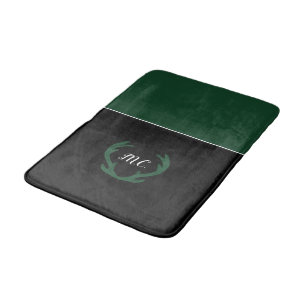 Moderne groene zwarte herten geweien monogram badmat