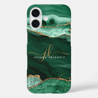Moderne groenmakerij Gold Glitter-script monogram iPhone 16 Hoesje
